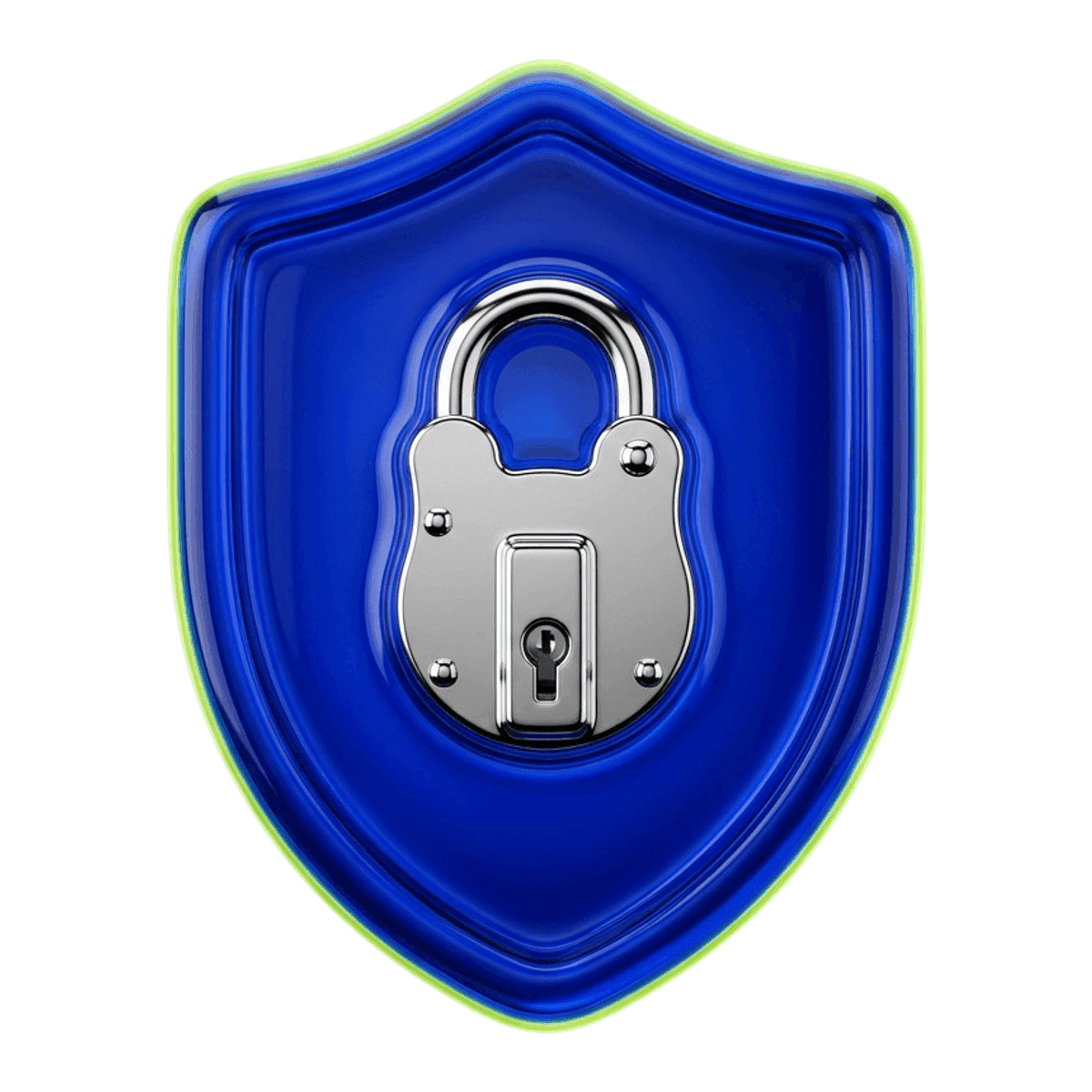 Cobalt glass shield with a chrome padlock