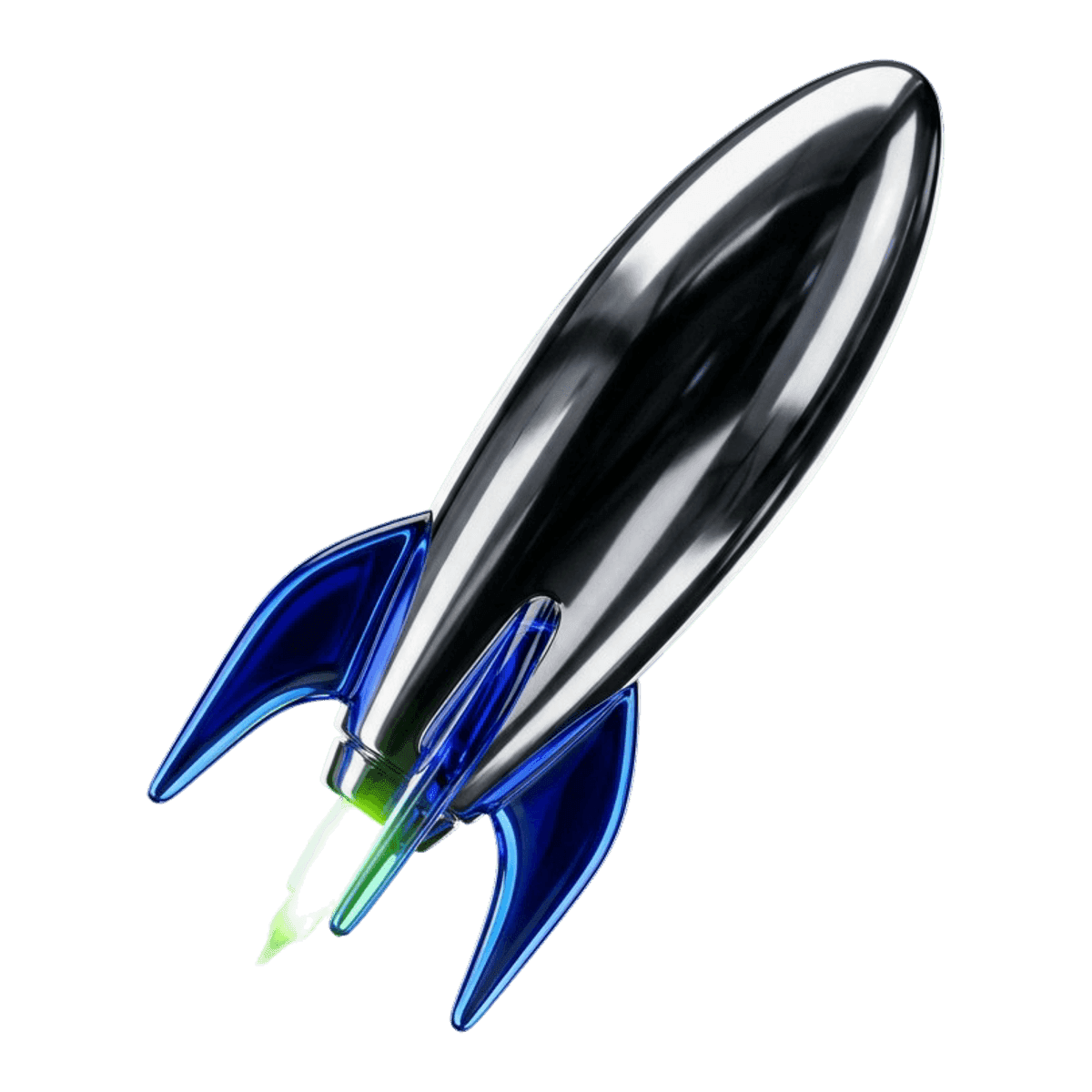 Chrome rocket with cobalt glass fins